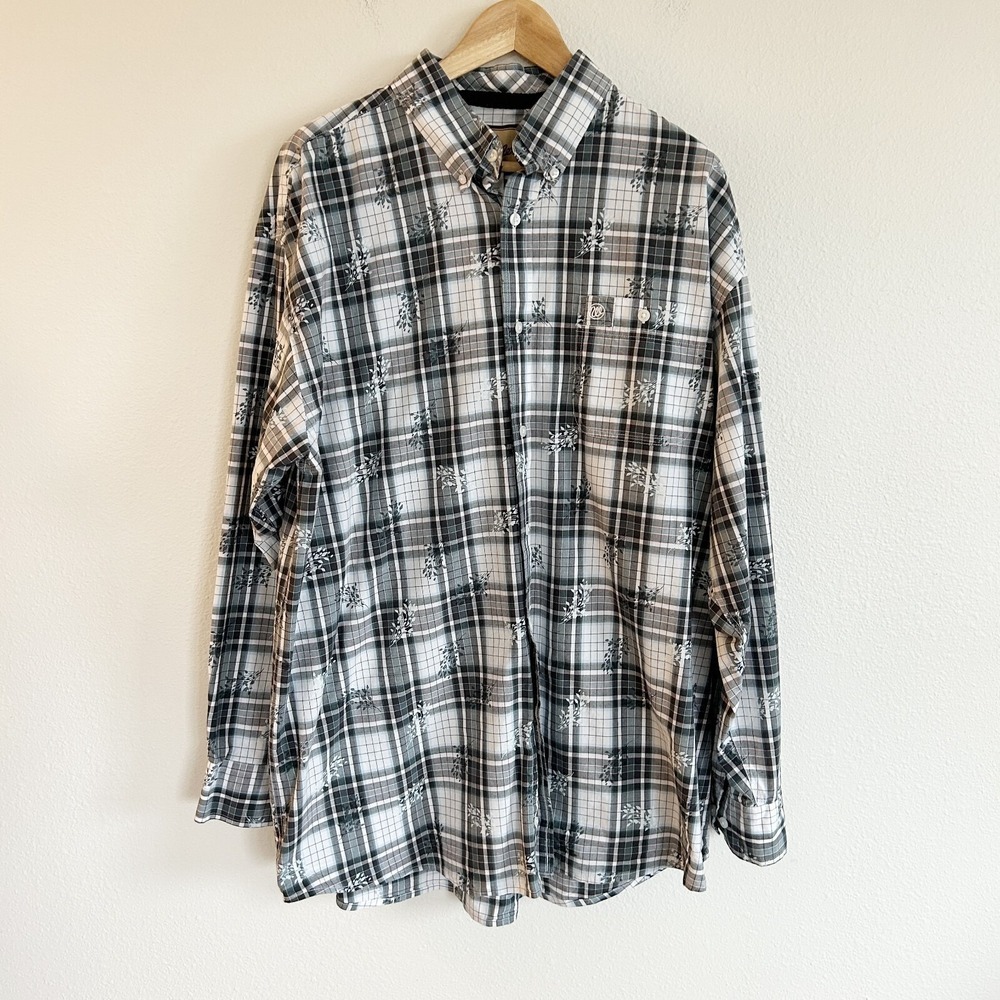 Wrangler Shirt Mens XXL Blue Plaid Floral Button Down Long Sleeve Western Rodeo